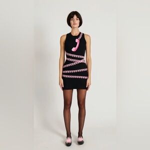 Rachel Antonoff Telephone Black/Pink Knit Mini Dress L 10 12 14